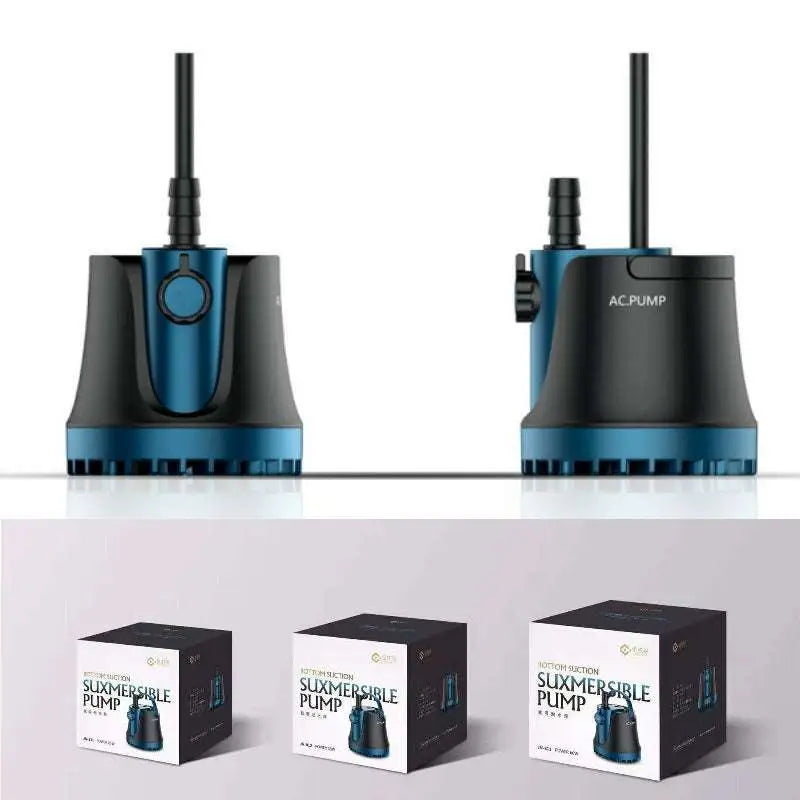 Blue and black silent home submersible water pump with control knob and vertical outlet pipe for efficient water use