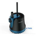 Black and blue silent home submersible water pump with ribbed base side-mounted control knob and vertical outlet pipe