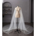 A delicate white tulle silver beaded long bridal cathedral veil adorned with intricate beading and pearls