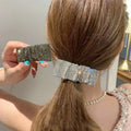 Silver bow pleated bb clip featuring hot rhinestone details with a sparkling silver rectangular design