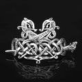 Silver Celtic knot metal hair clip with intricate Viking-style dragon motifs in a retro hair clip design