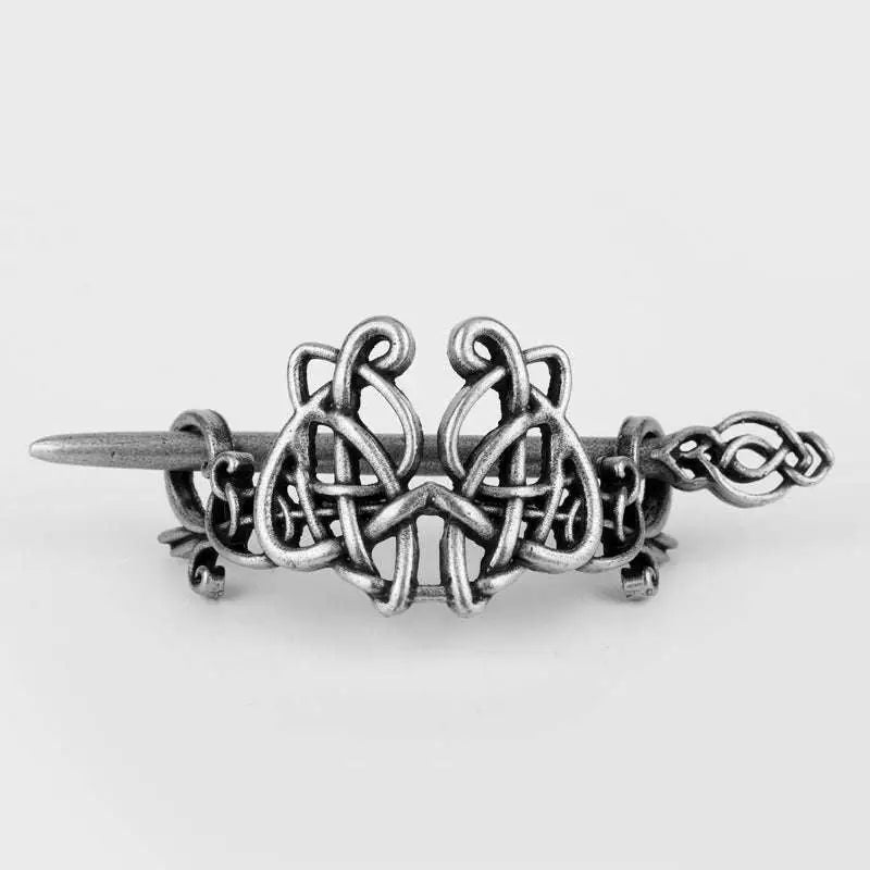Silver celtic knot metal hair clip featuring intricate knotwork design in a silver-tone finish ideal for retro styling