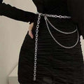 Silver chain belt with thick oval and thin ball links featuring a pendant for summer body jewelry and hip hop style