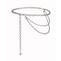 Silver chain belt summer body jewelry with oval and ball chains and padlock pendant for jewelry hip hop style