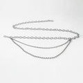Silver chain belt featuring oval links and ball chain detailing as summer body jewelry for jewelry hip hop style