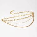Gold-toned multi-layer chain belt with oval and curb links and matching clasp for summer body jewelry and hip hop style