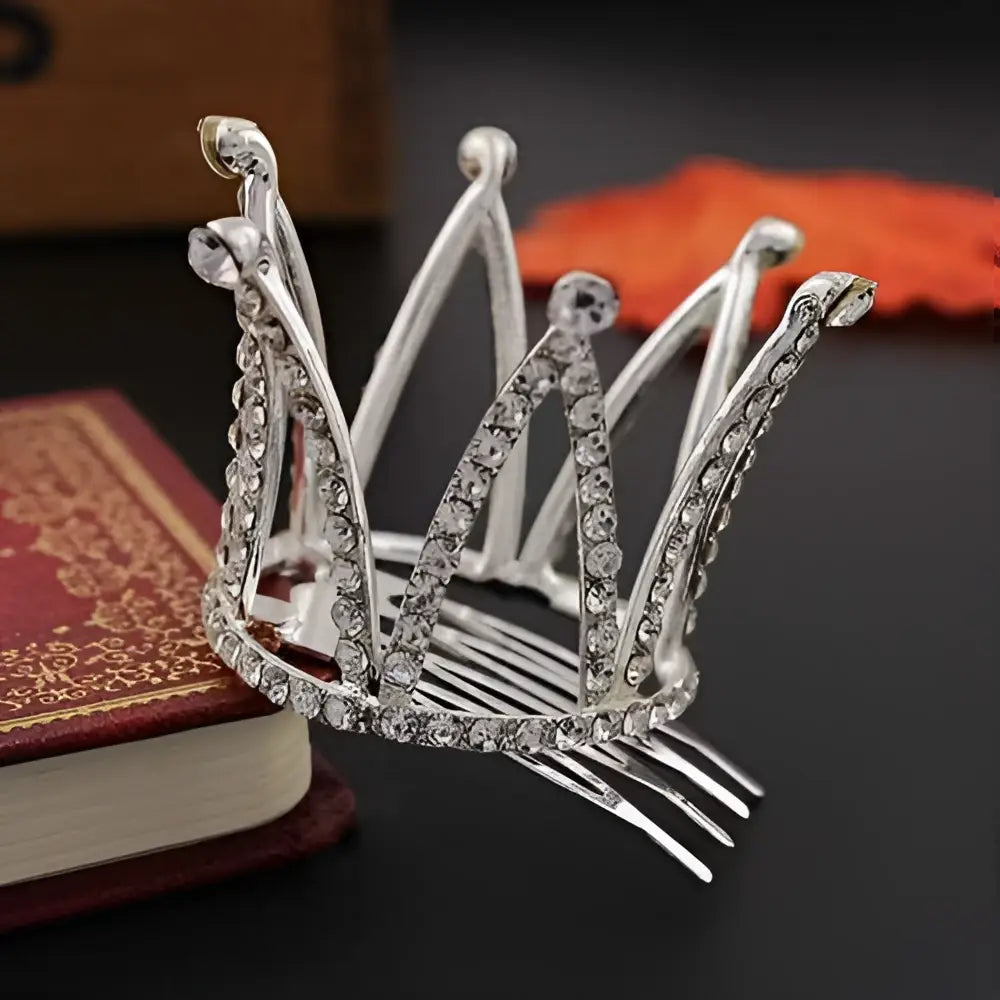 Silver childrens hair comb crown with sparkling rhinestones and delicate curved prongs crown rhinestone accessories