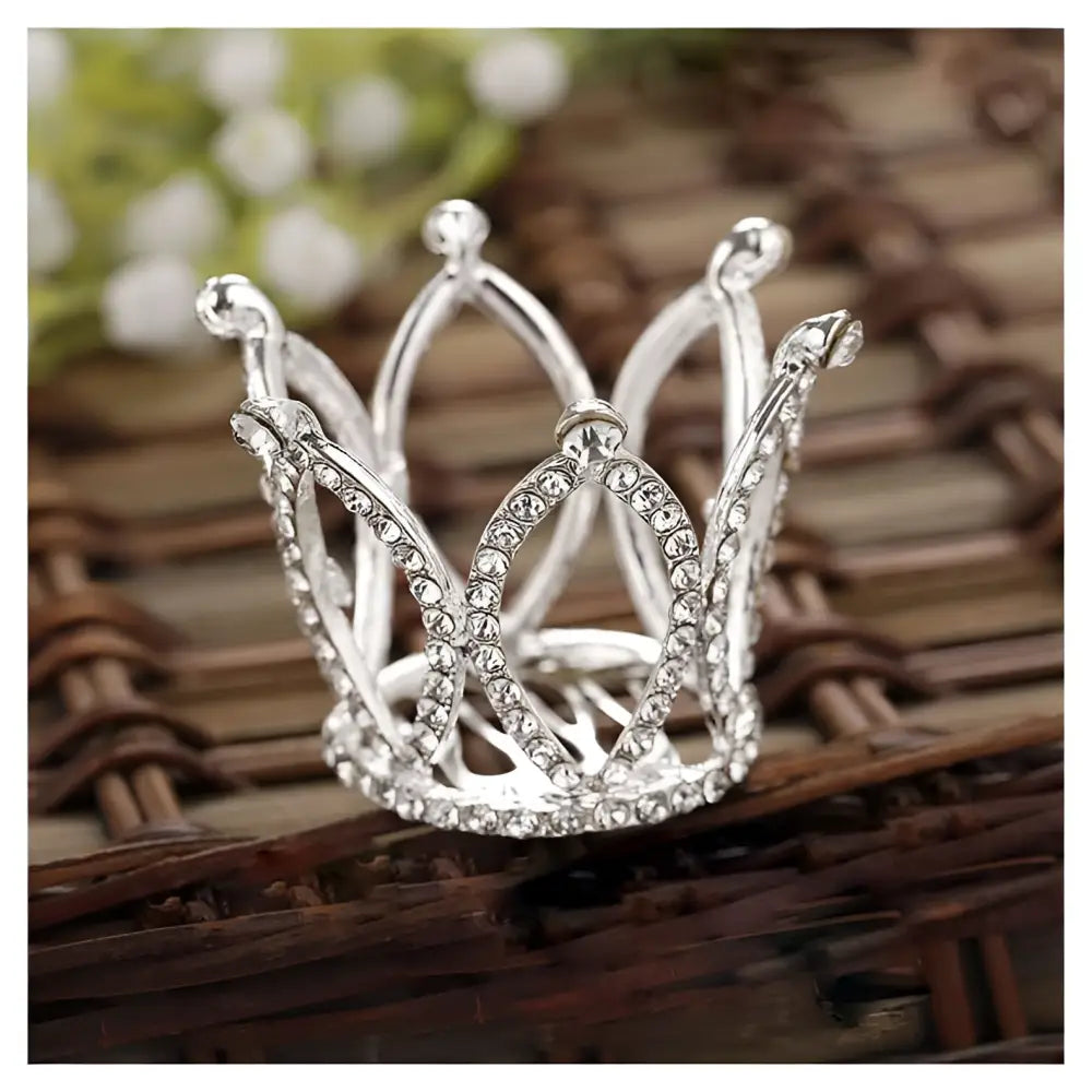 Silver childrens hair comb crown rhinestone accessories featuring a silver crown ring with clear rhinestones