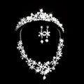 Silver crystal alloy headdress bridal crown adorned with crystals and pearls paired with matching floral earrings
