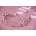 Silver crystal bridal hair accessory in rose gold with clear crystals and freshwater pearls in a delicate leafy design
