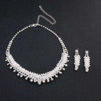 Silver crystal choker wedding jewelry set with cascading crystal design and matching silver rhinestone drop earrings