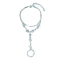 Silver crystal fashion minimalist bracelet ring featuring a silver chain with clear faceted crystals and a dangling ring pendant