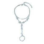 Silver crystal fashion minimalist bracelet ring featuring a silver chain with clear faceted crystals and a dangling ring pendant