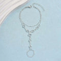 Silver crystal fashion minimalist bracelet ring featuring a silver chain anklet with clear faceted gemstones in y-shape design