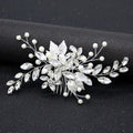 Silver floral hair comb with clear crystals pearl-like beads and detailed leaves as silver crystal gauze dress accessories headdress