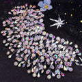 Silver crystal leaf styling hair accessory with shimmering iridescent crystals and delicate silver-toned metal branch design