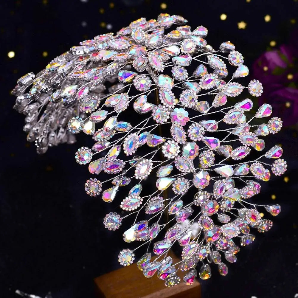 A silver crystal leaf styling hair accessory with pear-shaped and round stones in a delicate silver framework