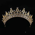 A sparkling gold wedding crown headdress with intricate floral designs and clear crystals silver crystal queen bridal