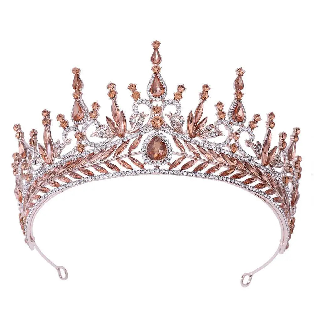 A sparkling silver crystal wedding hair hoop crown with intricate leaf and teardrop-shaped crystal embellishments