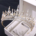Silver crystal wedding hair hoop crown with sparkling gold tiara and clear teardrop and round crystals leaf design