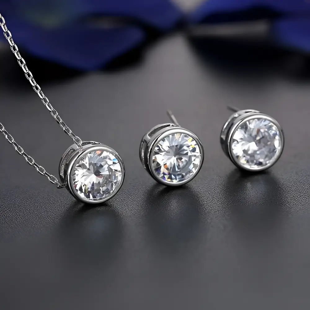 Silver cubic zirconia bride fashion accessories jewelry set with silver-toned stud earrings and matching pendant necklace