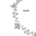 Silver floral crystal zircon hair band adorned with gold-toned delicate leaves and sparkling clear crystals