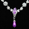 Silver floral personality dropspearl necklace set featuring a sparkling purple and silver dropspearl necklace with amethyst pendant