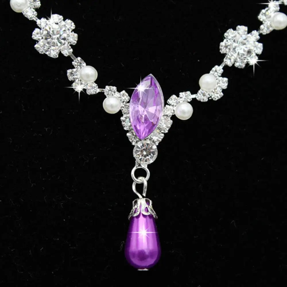 Silver floral personality dropspearl necklace set featuring a sparkling purple and silver dropspearl necklace with amethyst pendant