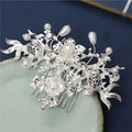 Silver floral shaking hairpin ancient style set featuring a silver filigree comb with flowers pearls and teardrop beads