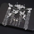 Elegant silver floral shaking hairpin ancient style set with intricate floral designs and dangling pearl crystal chains