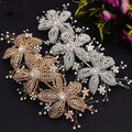 Silver flower rhinestone hair accessories with delicate petal designs and pearl accents for weddings in rose gold and silver tones