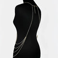 Silver graduated pearl body chain jewelry featuring a silver chain with layered strands and dangling tassels