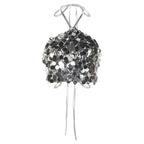 Silver halter backless sequined vest featuring a shiny silver sequined jellyfish accessory with metallic wire frame and tendrils