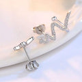 Silver zigzag stud earrings with clear crystals complementing the silver heartbeat korean lightning necklace