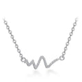 Silver heartbeat korean lightning necklace with delicate chain and wavy pendant adorned with clear sparkling stones
