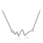 Silver heartbeat korean lightning necklace with delicate chain and wavy pendant adorned with clear sparkling stones