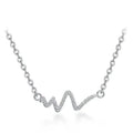 Silver heartbeat korean necklace with delicate wave-shaped pendant adorned with sparkling clear stones