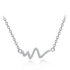 Silver heartbeat korean necklace with delicate wave-shaped pendant adorned with sparkling clear stones