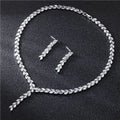 Silver leaf cubic zirconia bride wedding earrings and necklace set with sparkling stones in silver tone