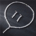 Silver leaf cubic zirconia wedding earrings jewelry set featuring a silver leaf-patterned necklace and sparkling clear crystals
