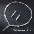 Silver leaf cubic zirconia wedding earrings jewelry set featuring silver leaf-patterned necklace and clear crystals