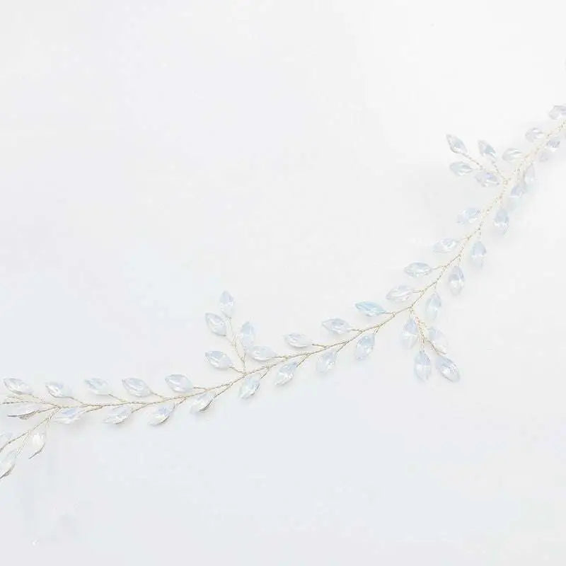Silver leaf protein rhinestone headdress hair band featuring a delicate silver vine with clear faceted crystals