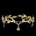 Golden leaf crown forehead ornament rhinestone hair accessories with sparkling crystals and teardrop pendants
