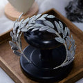 Silver leaf zircon alloy hair band with a silver leaf-patterned tiara adorned with sparkling artificial zircon stones