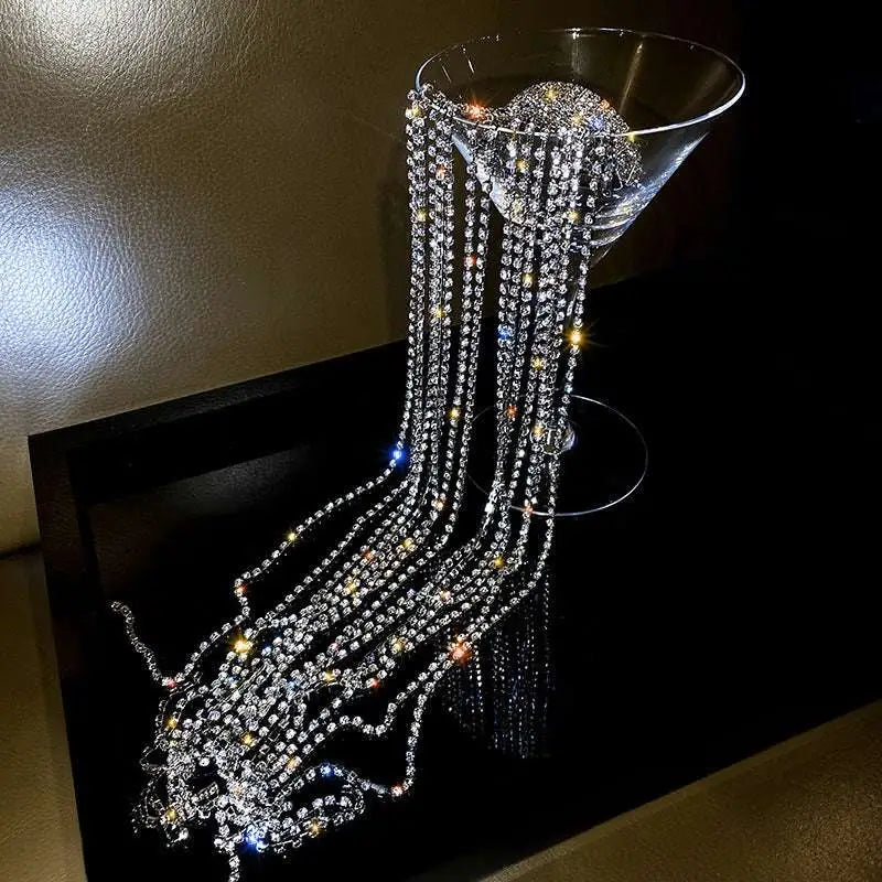 Silver long tassel rhinestone hair accessory with multi-strand crystal tassels and colored bijoux long style rhinestones