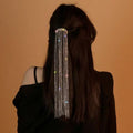 Silver long tassel rhinestone hair clip with sparkling bijou long style chains for elegant hair accessories