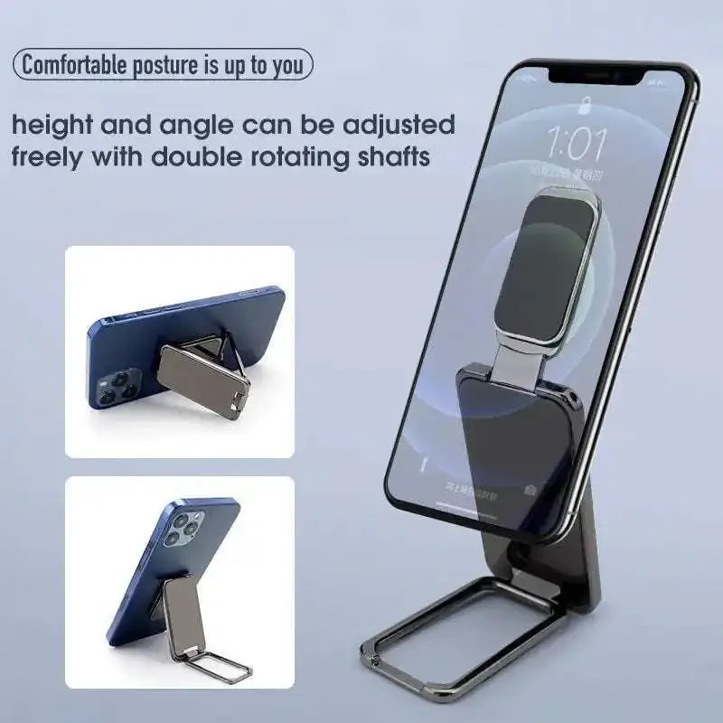 Adjustable silver magnetic bracket mobile phone holder with metallic double rotating shafts for versatile viewing angles