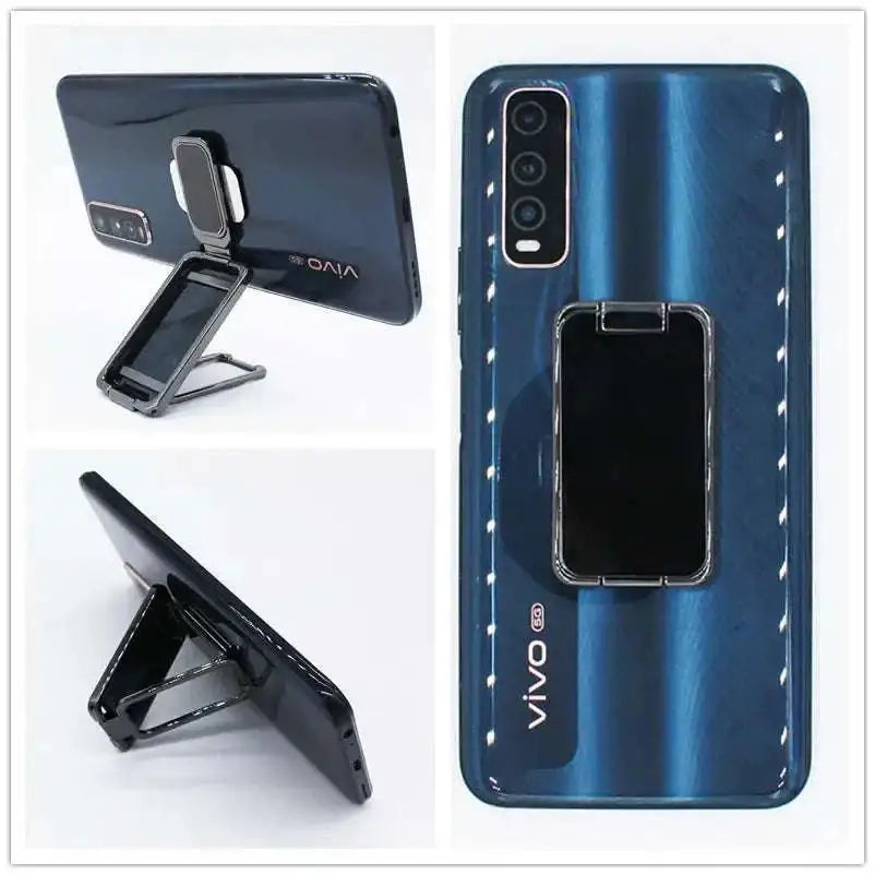 Black metal mobile phone holder with sleek minimalist design and adjustable angle for stable support silver magnetic bracket