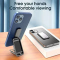 Blue smartphone with silver magnetic bracket mobile phone holder attached on the back for hands-free viewing