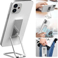 Silver magnetic bracket mobile phone holder with a sleek minimalist design and adjustable folding metallic stand